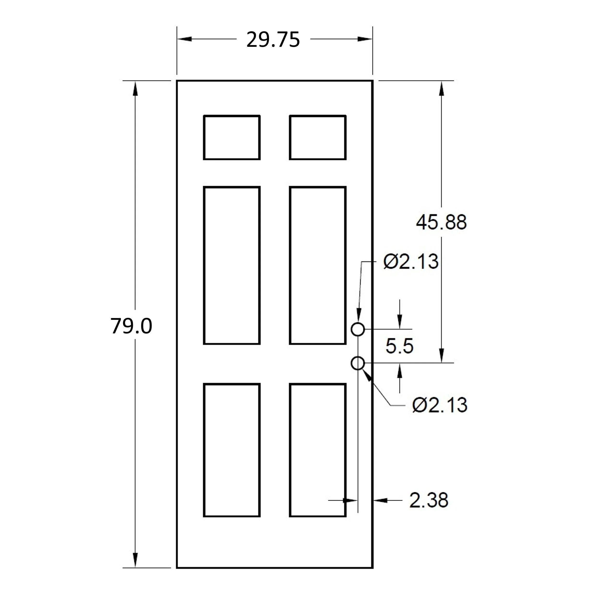 30" x 80" Prehung Smooth Fiberglass Entry Door System (6 Panel) - Image 3