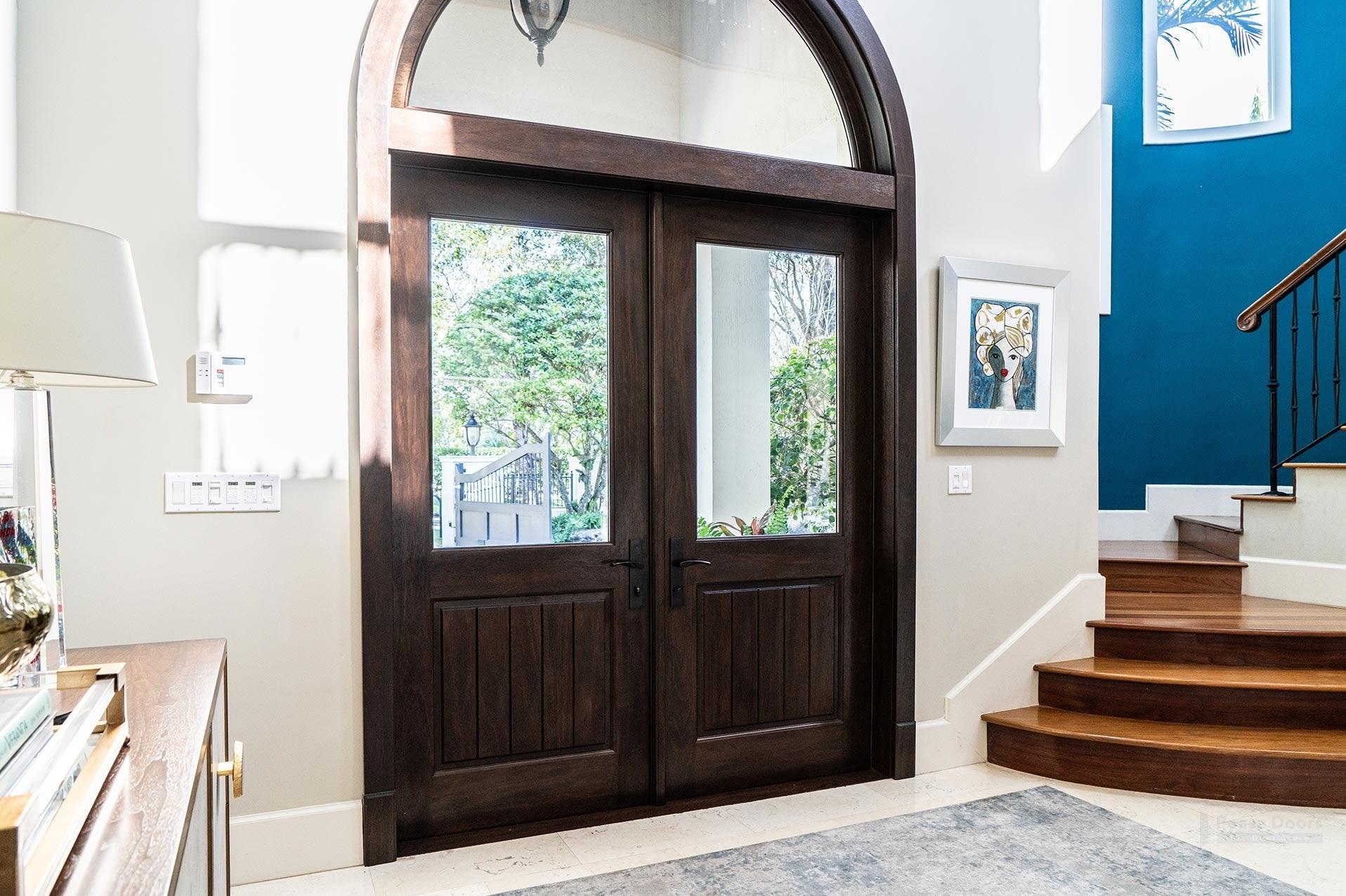 36" Mahogany Entry Door Slab (V-Groove Half Lite Glass) - Image 3