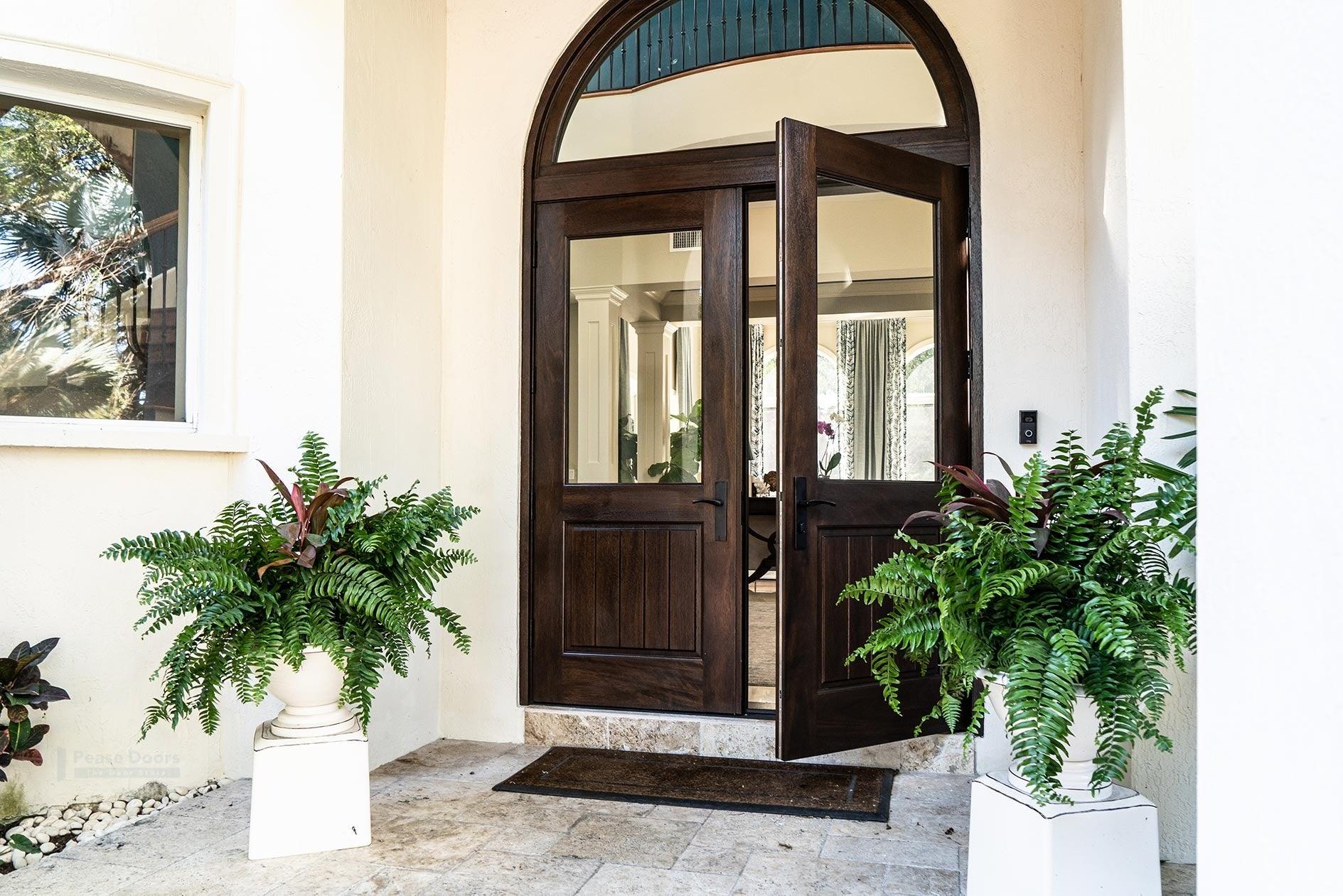 36" Mahogany Entry Door Slab (V-Groove Half Lite Glass) - Image 4