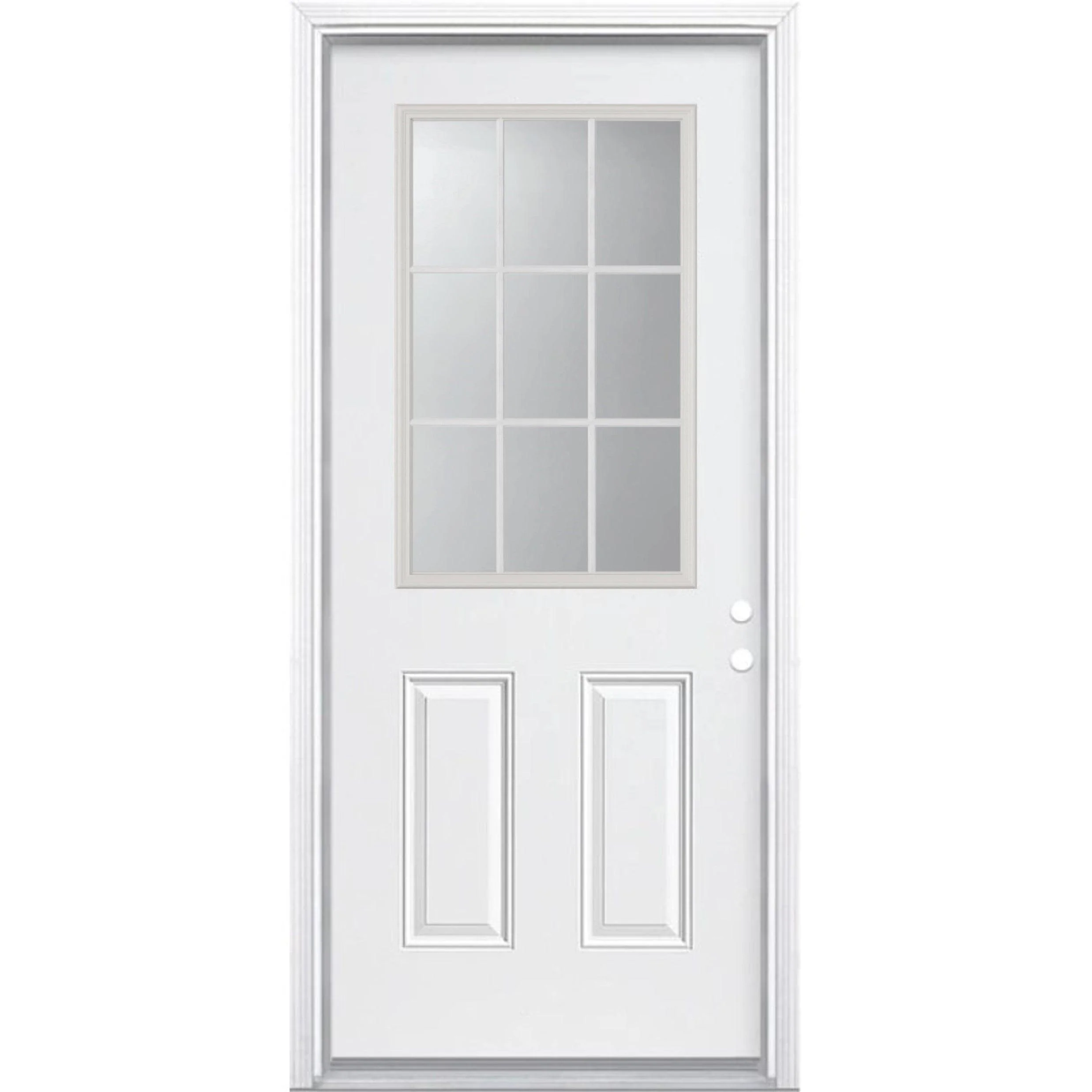 36" x 80" Smooth Fiberglass Entry Door & Framing Kit (9 Lite Glass)