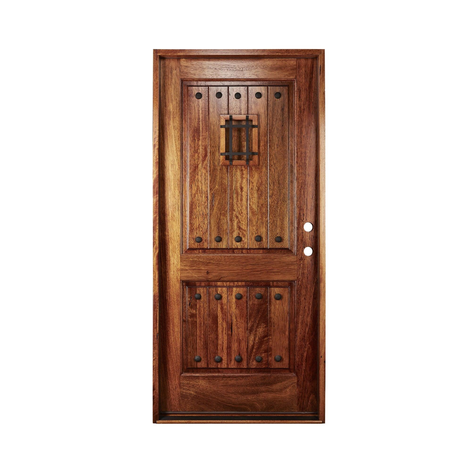 36" Prehung Rustic Mahogany Entry Door System (Speakeasy Clavos)
