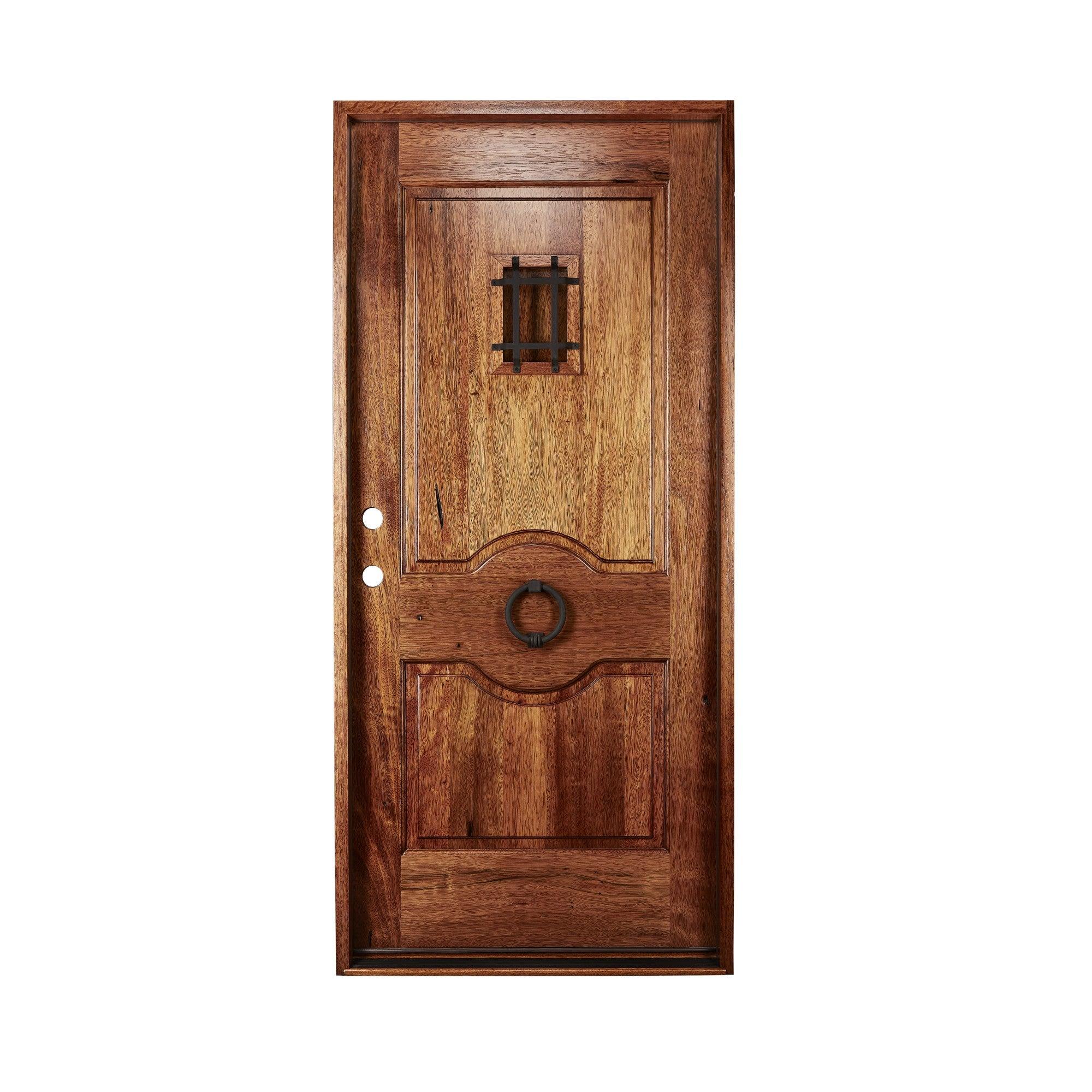 36" Prehung Rustic Mahogany Entry Door System (Speakeasy Iron Knocker) - Image 7