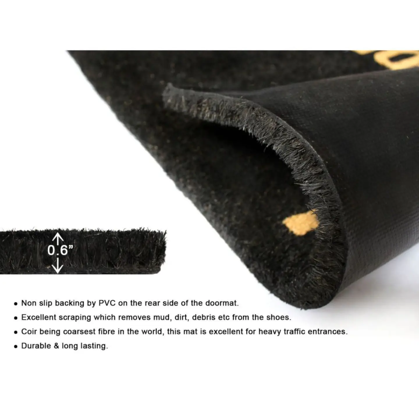 RugSmith Black Hello/Goodbye Coir Doormat, 18" X 30" - Image 4